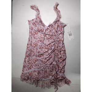 Stitch & Pine Lavender Floral Ruched Mesh Ruffle Mini Dress Size L‎